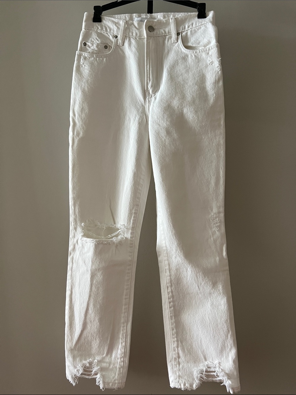 Nobody Denim White Straight-Leg Distressed Jeans 26